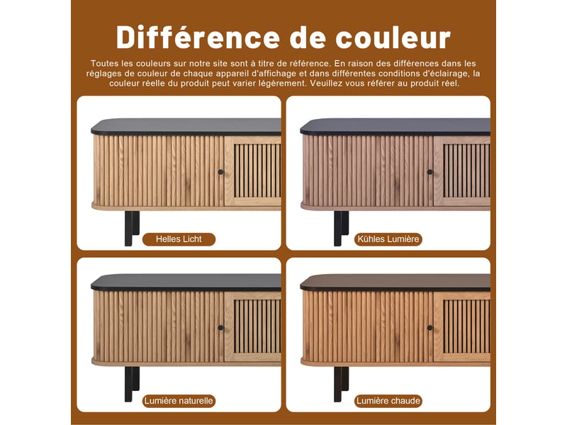  Meuble tv chêne, rangement, portes coulissantes, design moderne, structure robuste, finition haut de gamme - 190x35x45cm - salon  - Conforama B