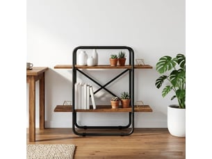 Étagère 2 niveaux, étagère de rangement 60 x 35 x 70 cm pb bois de chêne
