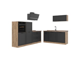 Vicco cuisine, anthracite campagnechêne doré, 220cm plan de travail chêne doré