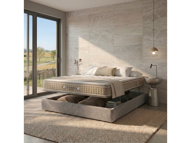  Ensemble lit coffre parallèle et matelas hôtelier ibiza 140x190 cm - tissu bouclette gris clair PREMIUM - Conforama B