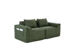 Canapé modulaire 2 places avec porte-gobelets et poches – lpospi – assise à ressorts, corduroy vert