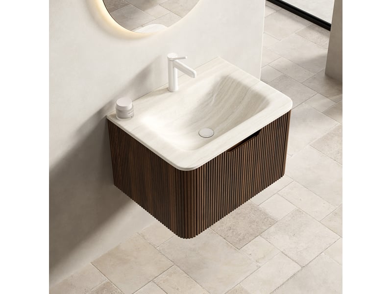  Meuble sous vasque suspendu avec lavabo intégré et tiroir led à fermeture douce pour salle de bain 60 × 46 × 36 cm  - Conforama B