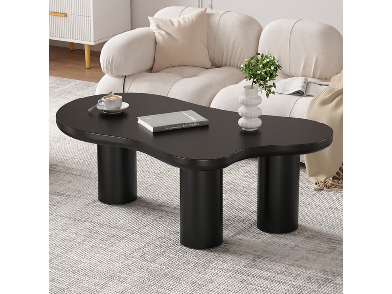  Table basse ulevr forme nuage irrégulière 107 x 66 x 40,5 cm, plateau mdf et pieds pvc noirs  - Conforama B