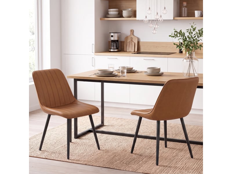  Lot de 2 chaises de salle à manger modernes, dossier et assise incurvés, en revêtement synthétique, 51x61x78cm, marron  - Conforama C