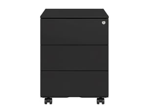 Caisson bureau, sur roulettes, en métal, verrouillable, 3 tiroirs, prémonté, noir