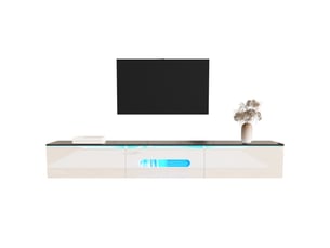 Vitrine & meuble tv 180×30×35 cm – noir + blanc laqué, led 16 couleurs