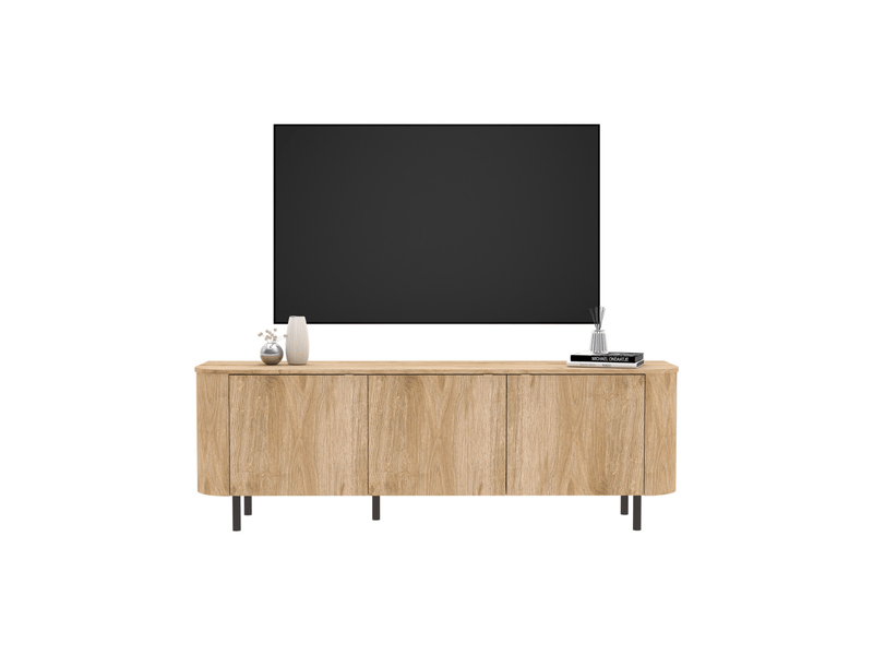 Meuble tv 3 portes, bords arrondis décor chêne l180,2 cm - lucia  - Conforama A