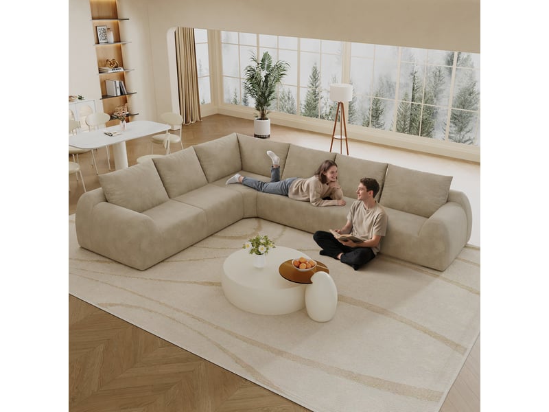 Canapé sans structure en mousse compressée 334 × 267 × 85 cm, kaki, tissu chenille, en l, sans montage, mousse haute élasticité - Conforama D