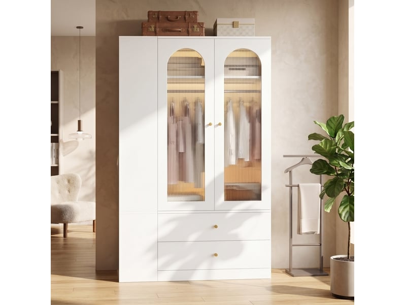 Armoire tcqpz 120 x 50 x 200 cm 2 portes en verre 4 tiroirs 2 tringles mdf acier blanche - Conforama B