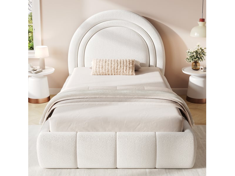  Lit coffre enfant 90x200 cm en bouclé beige avec sommier à lattes  - Conforama D