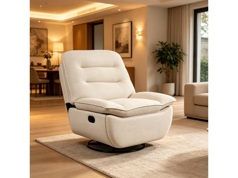  Fauteuil relax inclinable et pivotant 360° - 95 x 49,5 x 106 cm - avec repose-pieds intégré - tissu effet lin - beige  - Conforama D