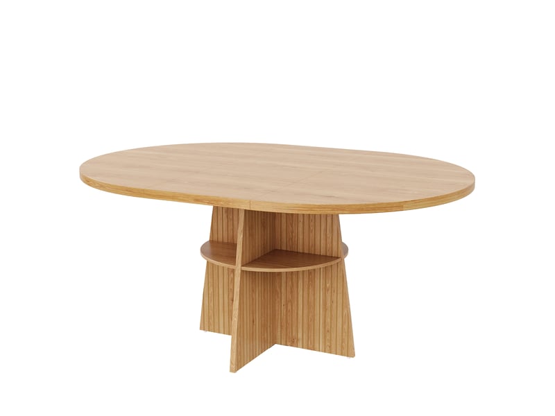  Table à manger ronde extensible naturel 110-150x110x77,5 cm, 2-8 personnes, plateau extensible, étagère intégrée, gain de place  - Conforama D
