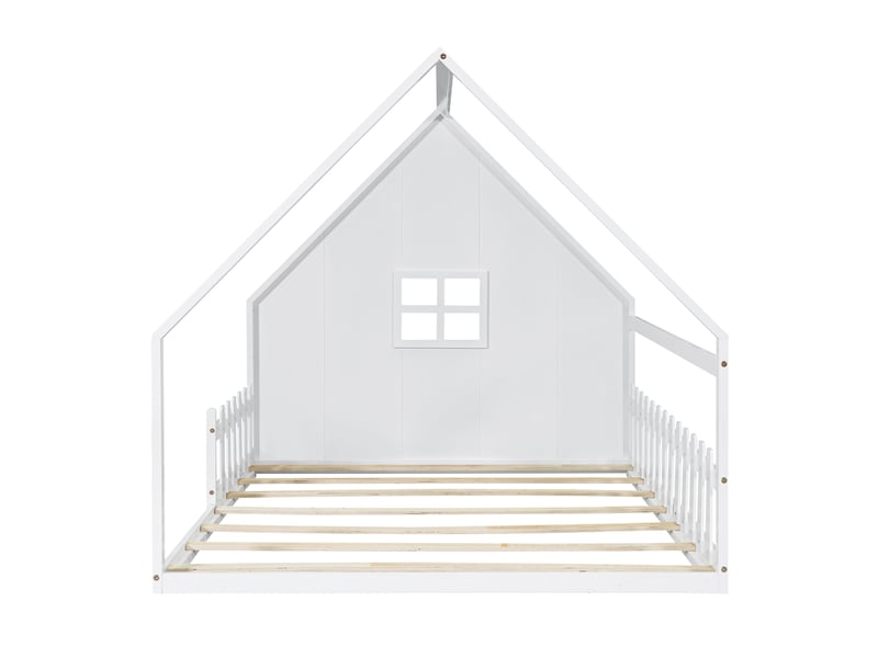  Lit enfant 140x200cm,lit cabane,lit plat en pin avec balustrade,blanc lit enfant blanc - Conforama D