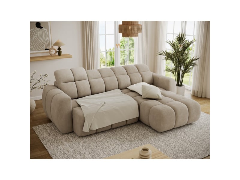  Canapé d'angle électrique fanoti 3 places gris chiné – angle droit  - Conforama C
