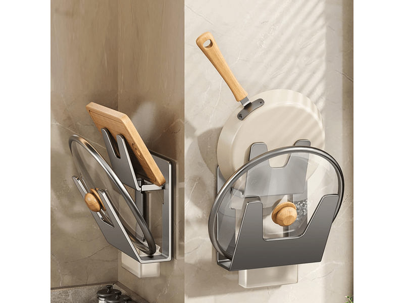 Support mural pour couvercles de casseroles avec plateau de drainage, support à double couche pour porte d'armoire, gris - Conforama D