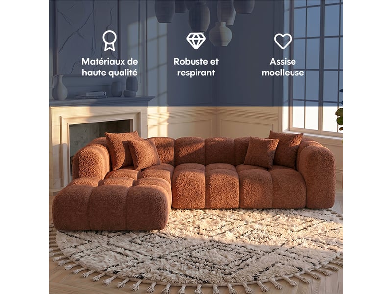 Canapé nuage angle gauche en bouclette brique - alba - morphea Alba Convertible - Conforama C