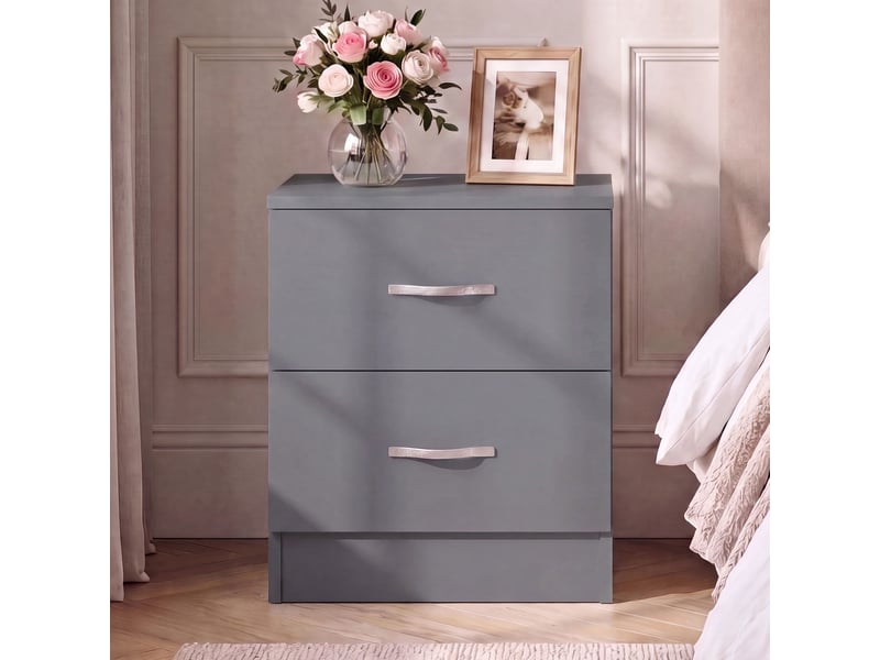  Table de chevet riano, commode de nuit, chambre, 47x40x36cm, set de 2, 2 tiroirs, gris 3332398 - Conforama W