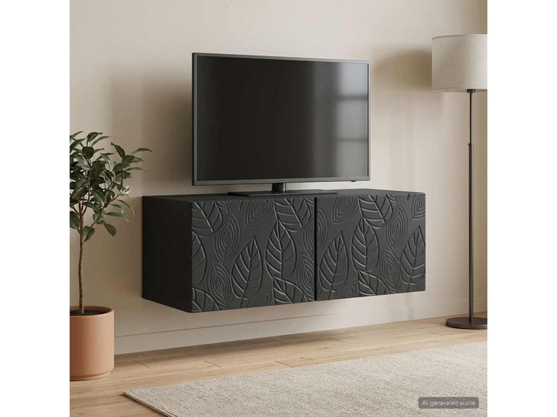  Meuble tv - banc tv - meuble de rangement mural 98 x 31 cm noir bois d'ingénierie montage mural  - Conforama B