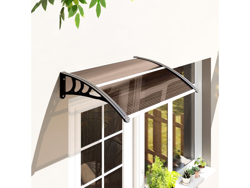  Auvent extérieur imperméable et anti-uv, en pc, pp et aluminium, 75 x 100 x 23 cm, marron et noir  - Conforama C