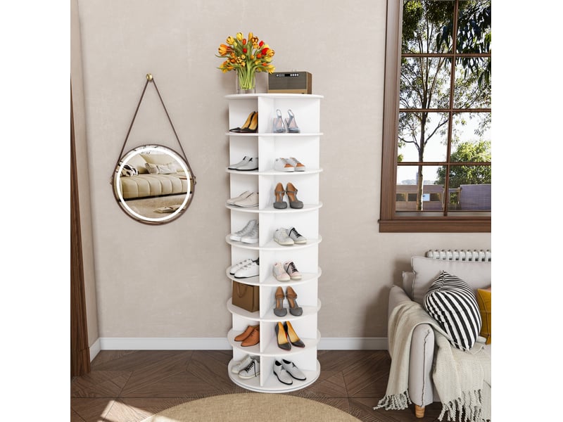  Meuble à chaussures rotatif 60x60x184 cm 8 niveaux blanc  - Conforama C