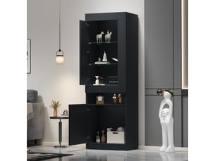 Vitrine coloris noir 2 étagère(s) OKMYHOME - 50 cmx180 cm