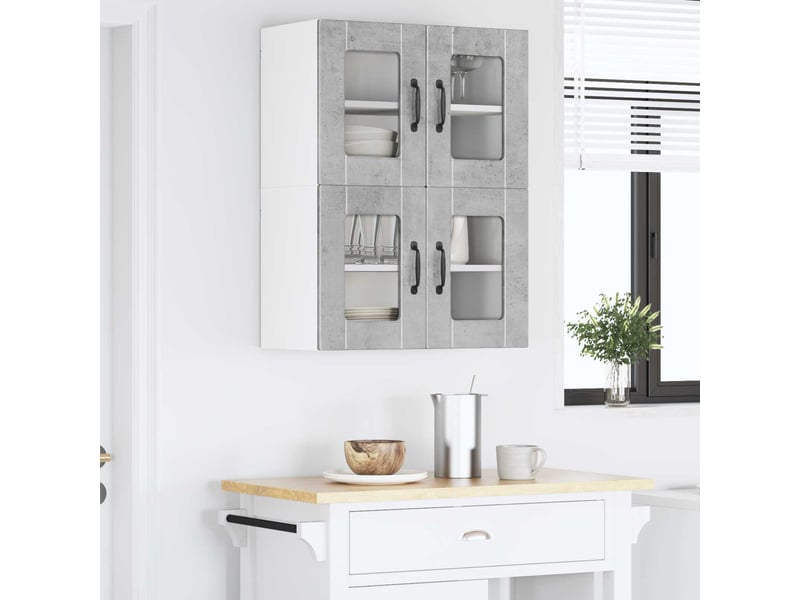 Meuble mural de cuisine, cabinet en verre mural 2 pcs gris béton bois d'ingénierie shl8498 - Conforama D
