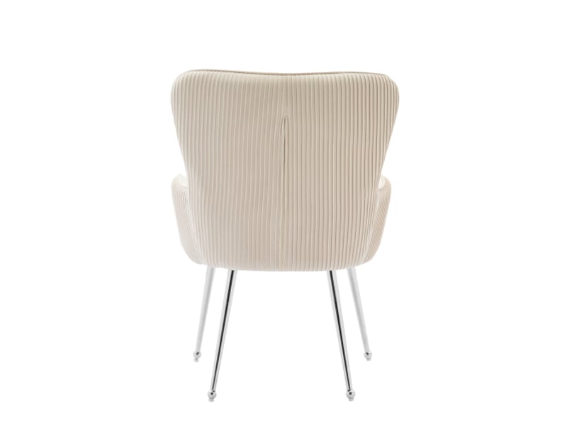  Lot de 4 chaises de salle à manger en velours avec design plissé vertical et 4 pieds réglables en métal argenté,beige chaise beige - Conforama D