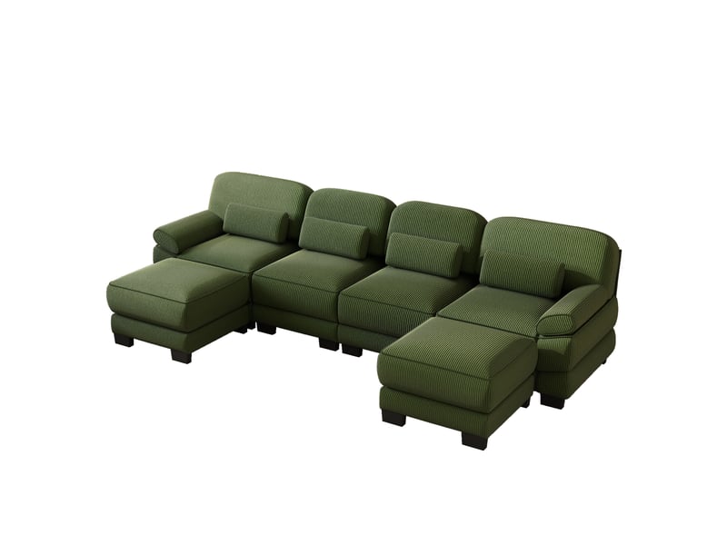 Canapé modulable,336x161x94 cm,4 places avec 2 poufs,velours côtelé,vert - Conforama A
