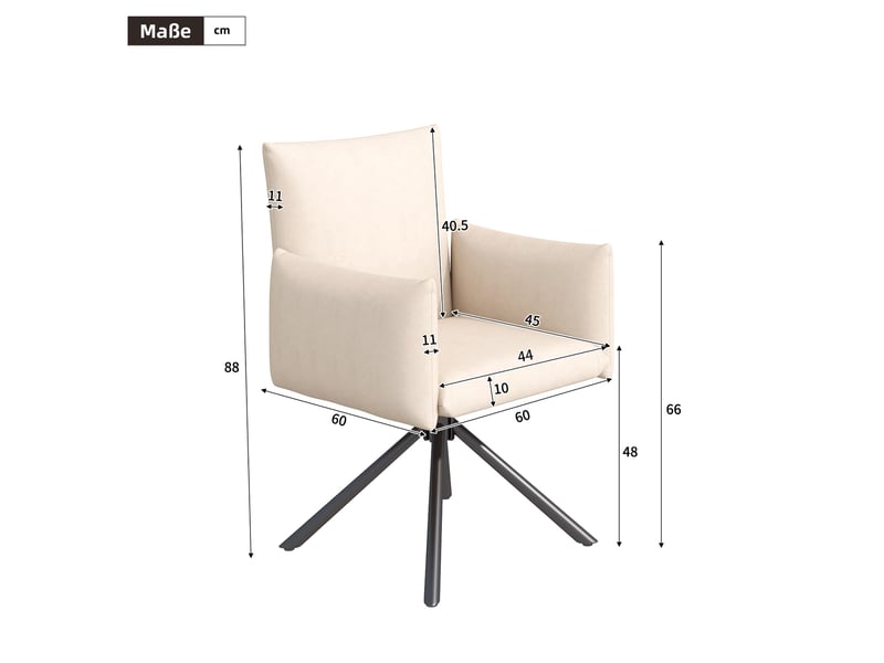  Lot de 6 chaises de salle à manger,60x60x88 cm,pivotantes,velours,beige  - Conforama C