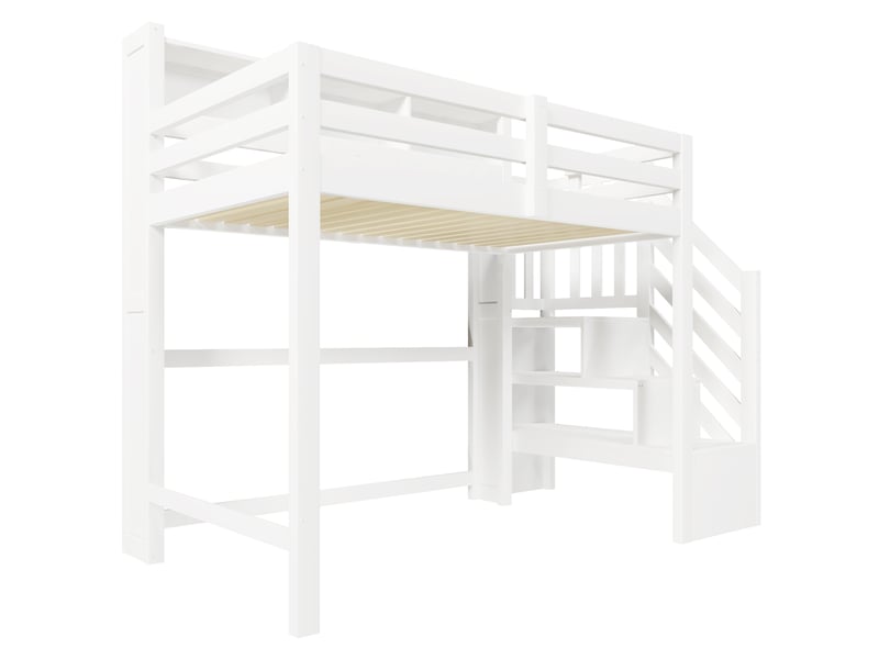  Lit mezzanine blanc 90x200 cm, led, grand espace inférieur et escalier-rangement  - Conforama D