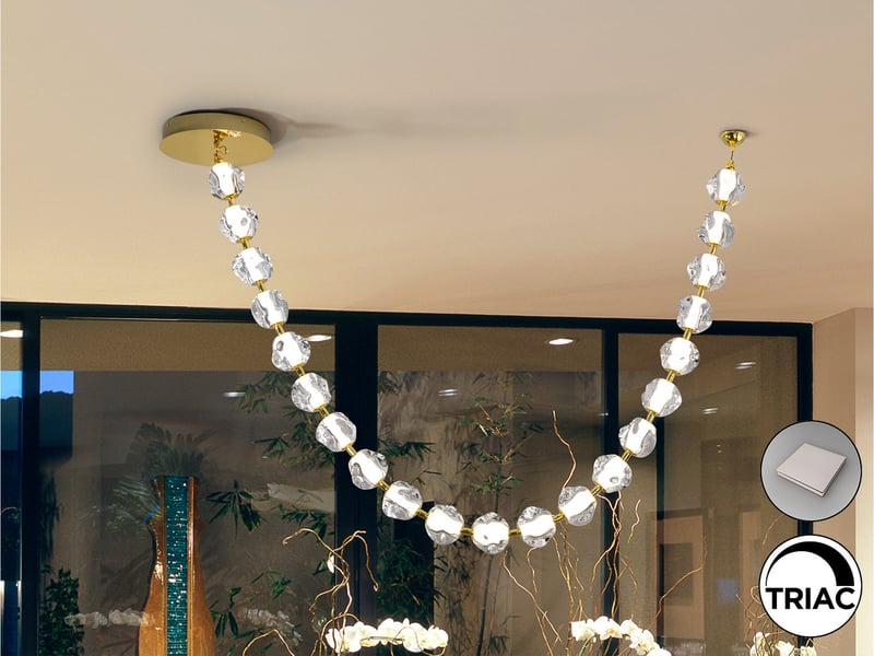  Zaria ii 21 light plafonnier suspendu doré, led transparente 3000 k, intensité variable  - Conforama A