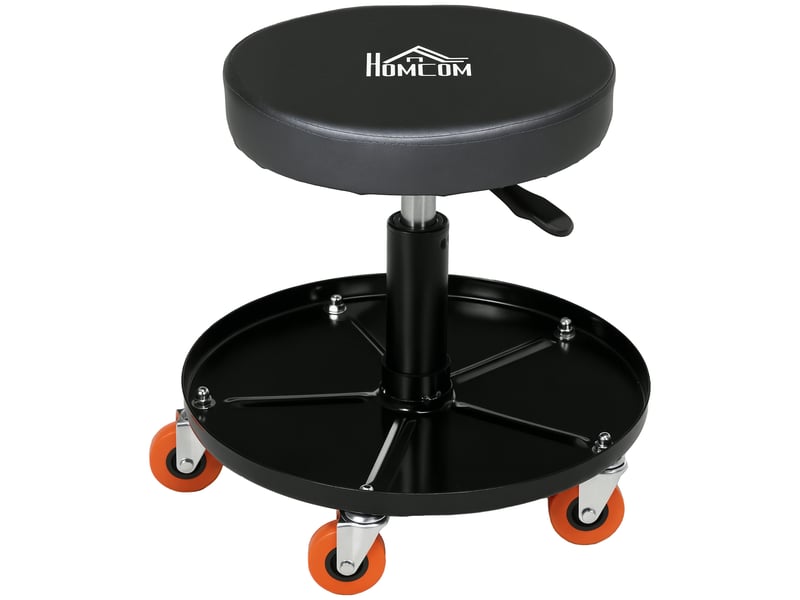  Tabouret d'atelier avec roulettes et porte-outils à hauteur réglable et pivotant de ø40x25-48 cm en noir  - Conforama A
