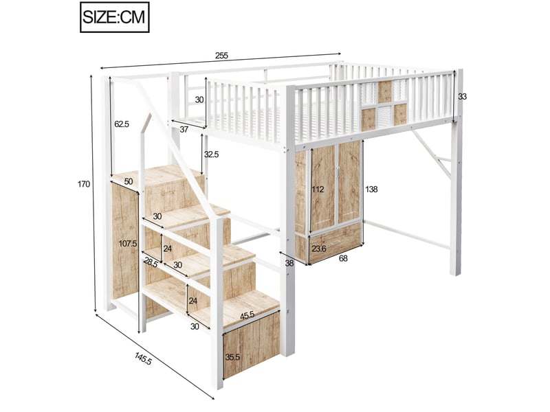 Lit mezzanine 140x200 cm avec armoire et rangements, coloris blanc - Conforama C