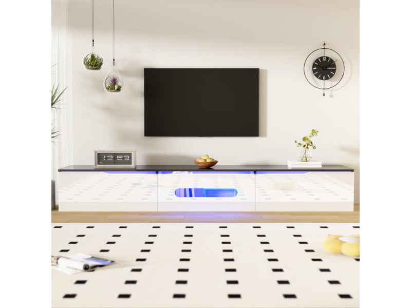 Meuble tv 180 cm noir et blanc brillant avec éclairage led 16 couleurs, montage murale 3021980000000 - Conforama R