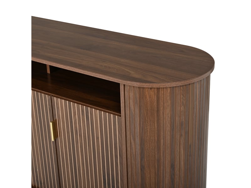  Buffet 3 portes avec rangement - lpospi - façade striée, pieds en pin, mdf noyer 140 × 40 × 78 cm  - Conforama E