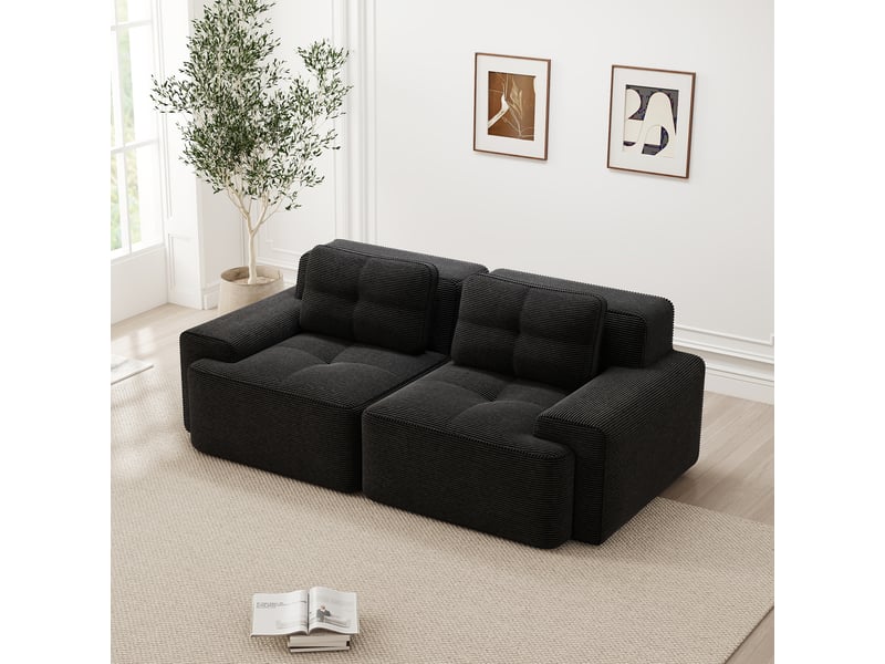 Canapé convertible, canapé-lit – 2 places, assise profonde, noir, sans cadre, style cloud, en velours tricoté - Conforama A