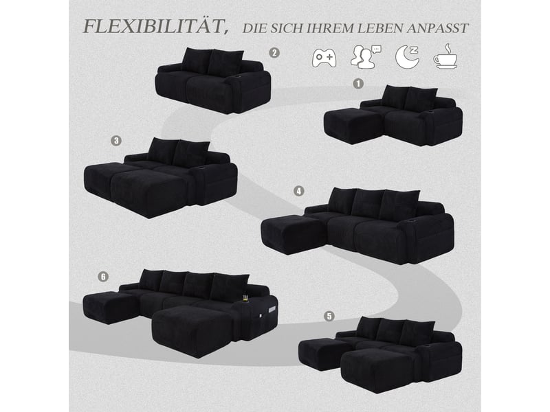 Canapé d'angle panoramique fixe 4 places tissu noir - Conforama E