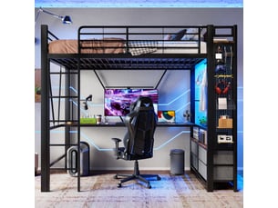 Lit mezzanine 90x200 cm <strong>MERAX</strong>  <strong>lit enfant noir</strong> coloris noir