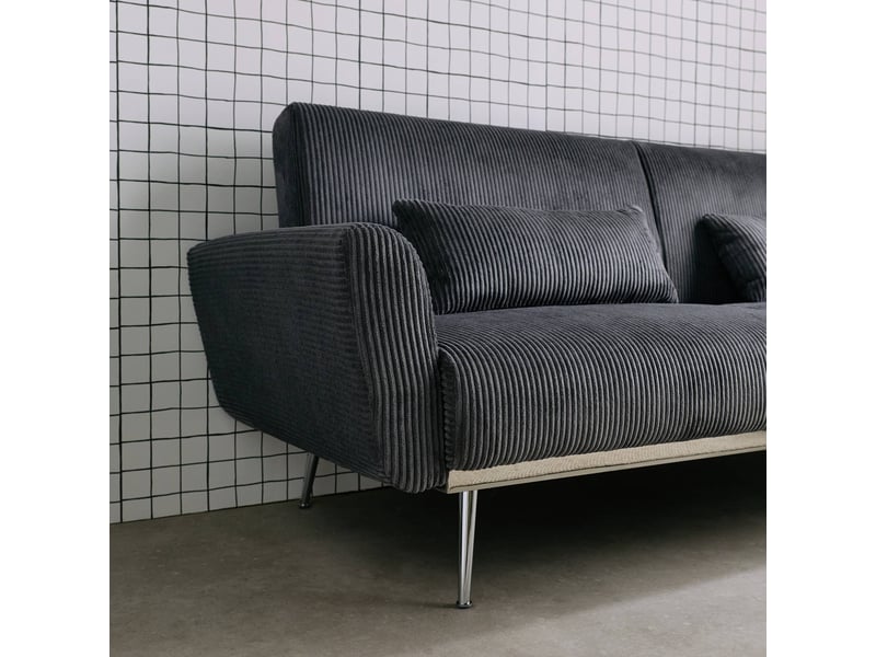 Canapé convertible design en velours côtelé gris foncé - oskar - 3 places scandinave droit avec pieds métal chromé  - Conforama D