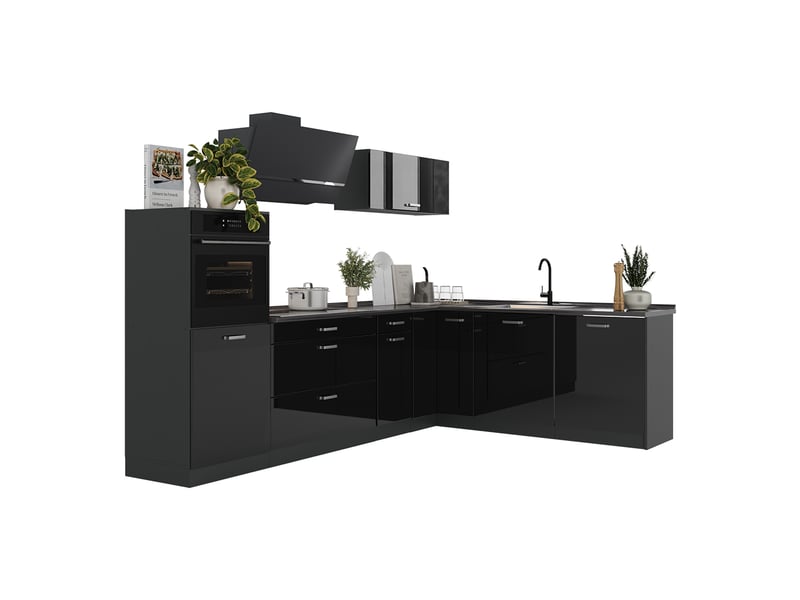  Vicco cuisine en angle, noir haute brillanceanthracite, 287 x cm sans plan de travail  - Conforama E