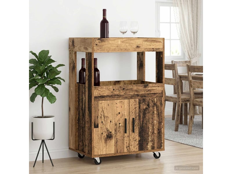  Chariot de service, chariot de bar bois ancien 60x39.5x89 cm bois d'ingénierie  - Conforama B