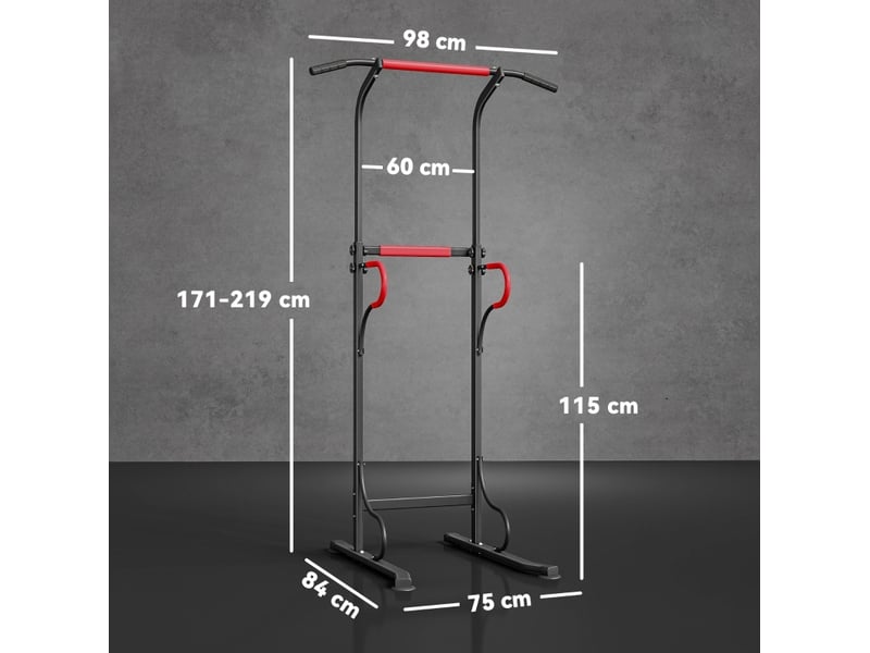  Tour de traction et station de dips 98x84x171-219 cm réglable en hauteur métal noir et rouge  - Conforama D