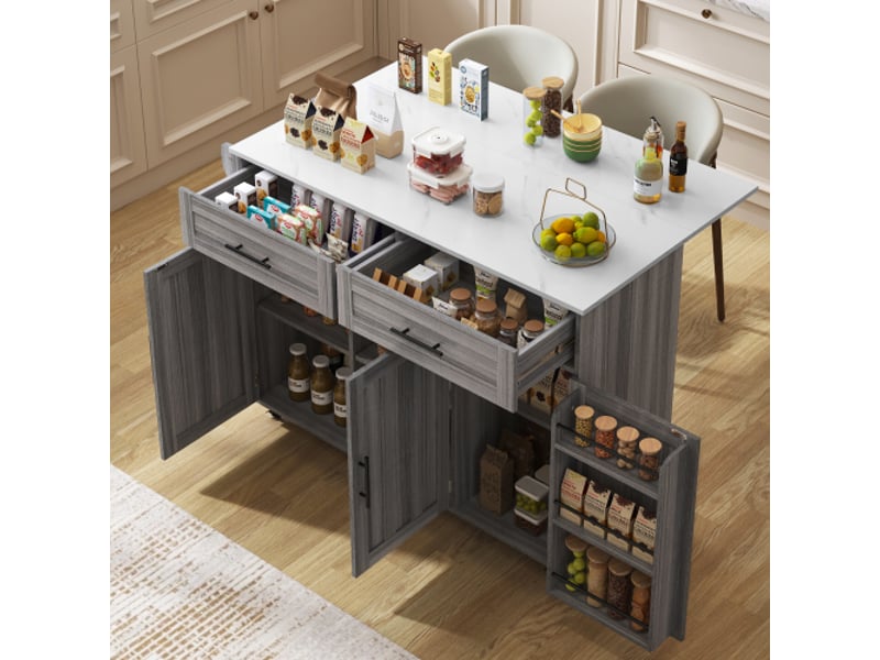  Desserte 3 portes 2 tiroirs coloris gris mdf desserte gris - Conforama B