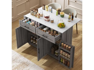 Desserte 3 portes 2 tiroirs coloris gris mdf