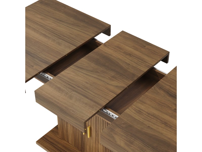 Table à manger extensible, 140 à 180 cm, rectangulaire, mdf et métal, marron, rangement intégré pratique  - Conforama E
