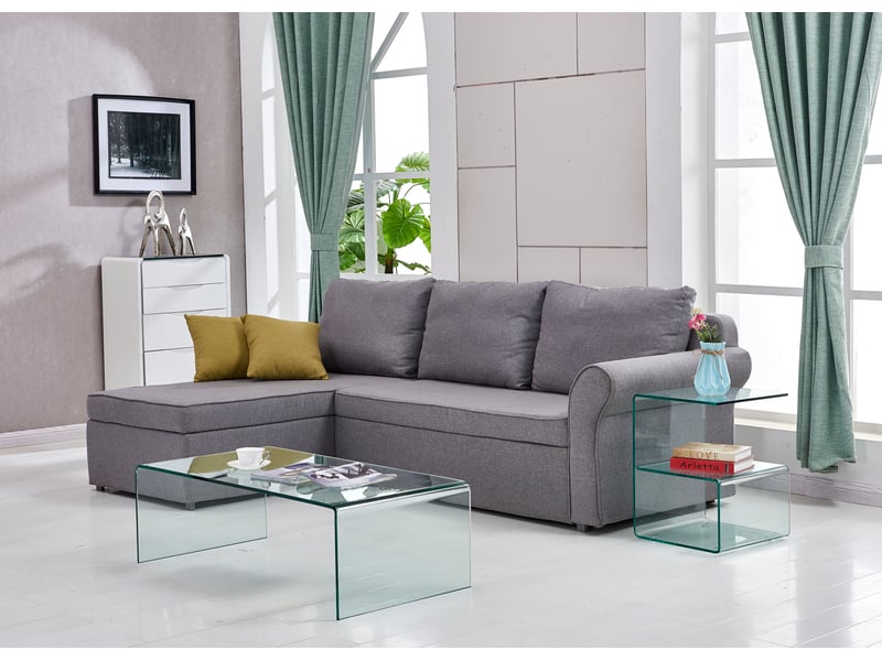  Table basse 100x50x35 cm en verre trempé transparent et courbé  - Conforama D