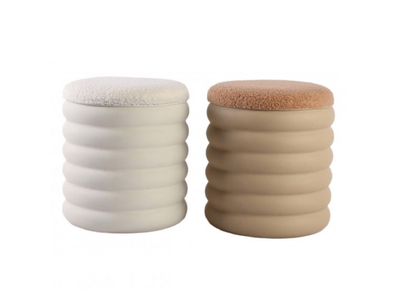  Lot de 2 poufs coffres avec assise teddy - d33 x h38 cm - beige et blanc  - Conforama A