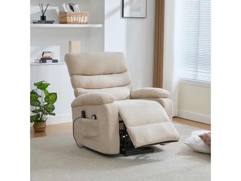  Fauteuil relax électrique releveur massant et chauffant en chenille beige clair Fay Lum - Conforama B