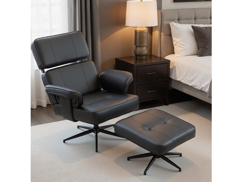  Fauteuil relax réglable avec repose-pieds en similicuir noir  - Conforama B