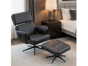 Fauteuil relax réglable avec repose-pieds en similicuir noir